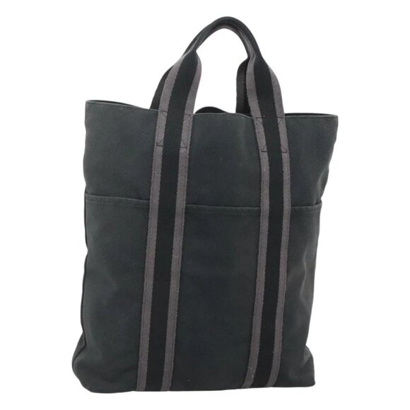 HERMES Fourre Tout Cabas Tote Bag Canvas Black - Picture 1 of 15
